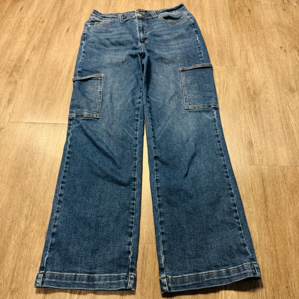 Judy Blue High Rise Cargo Wide Leg Jeans Dark Wash JB88725 DK Size 13/31